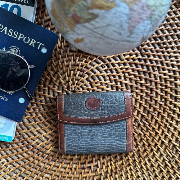 Dooney & Bourke Handbags - DOONEY & Bourke Vintage Grey and Brown Leather Tri Fold Snap Wallet